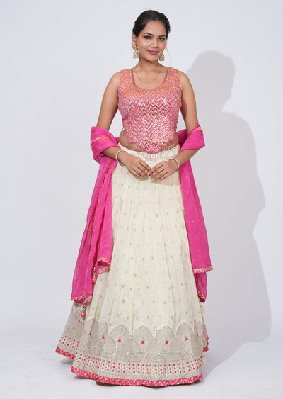 Cream Tissue Lehenga Set
