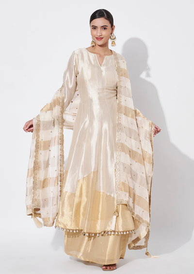 Cream Tissue Anarkali Suit