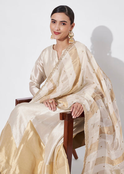Cream Tissue Anarkali Suit