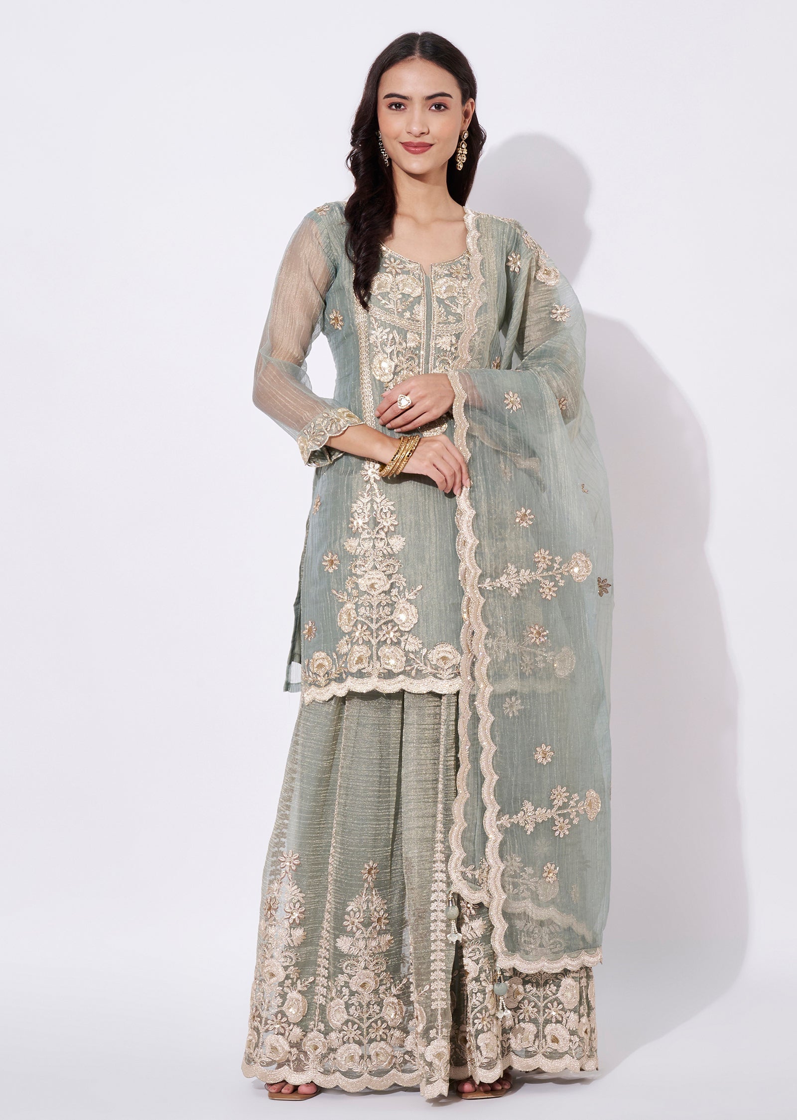 Blue Tissue Sharara Set