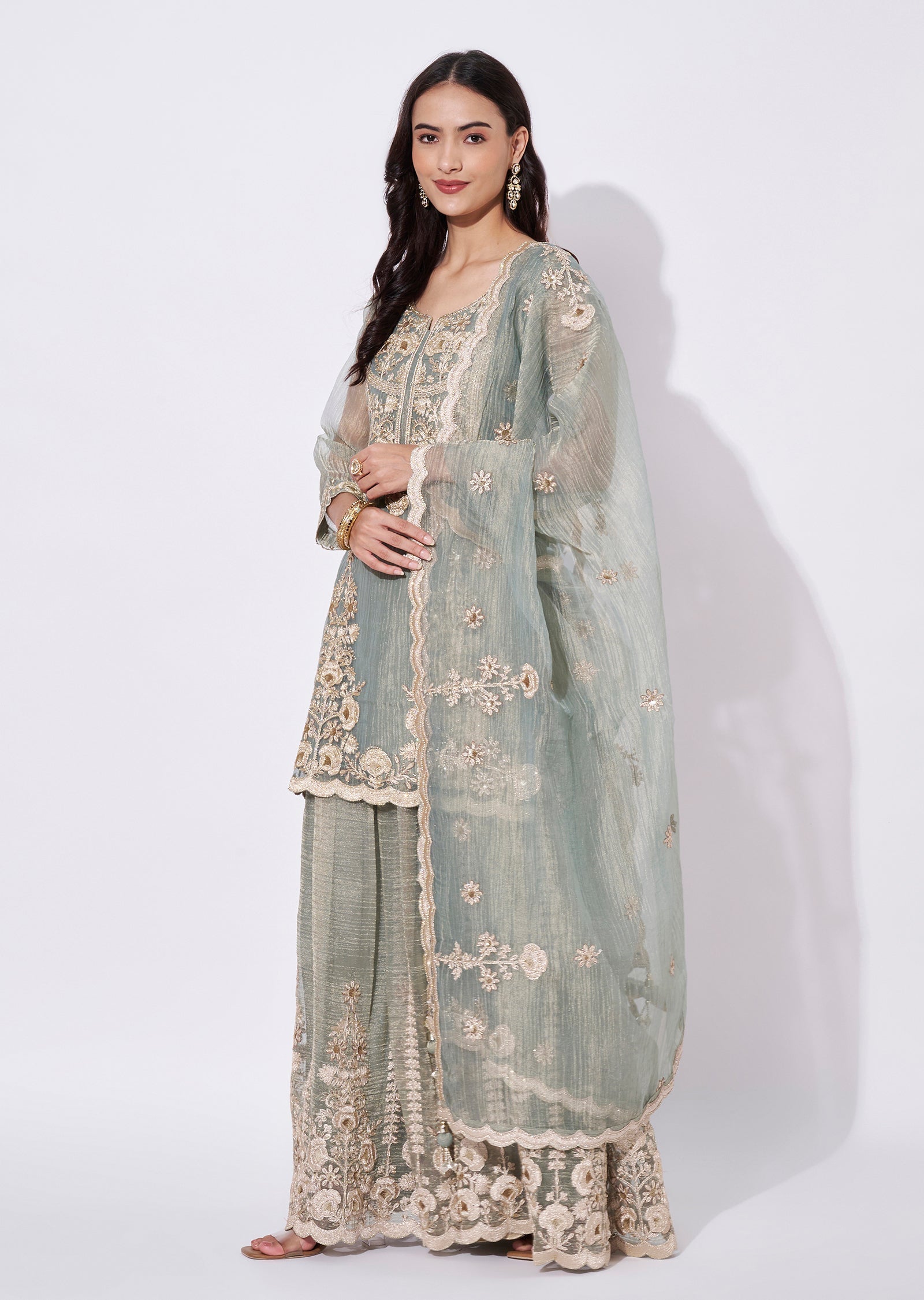 Blue Tissue Sharara Set