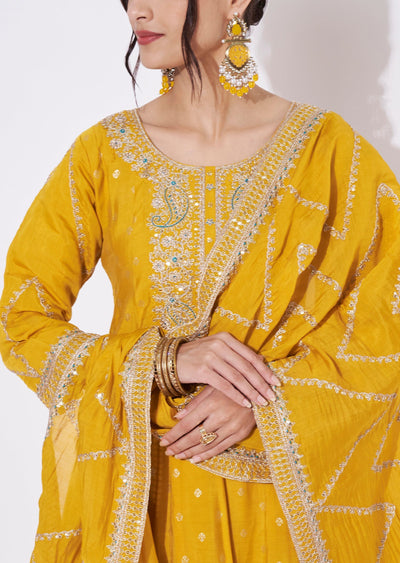 Yellow Silk Anarkali Suit