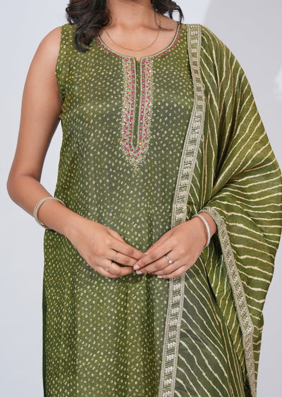 Green Tissue straight cut Suit