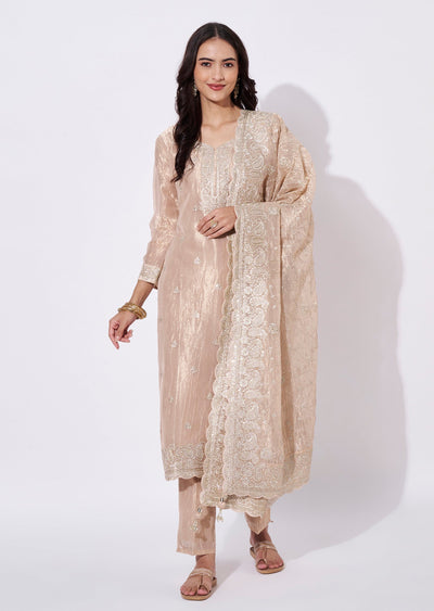 Peach Tissue Straight Cut Suit