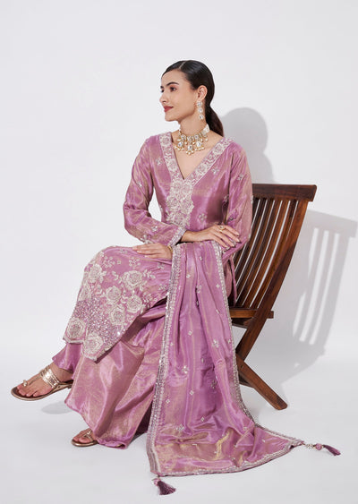 Onion Pink Tissue Sharara Set