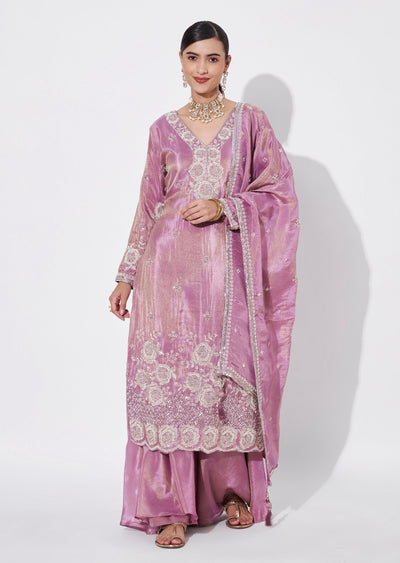 Onion Pink Tissue Sharara Set