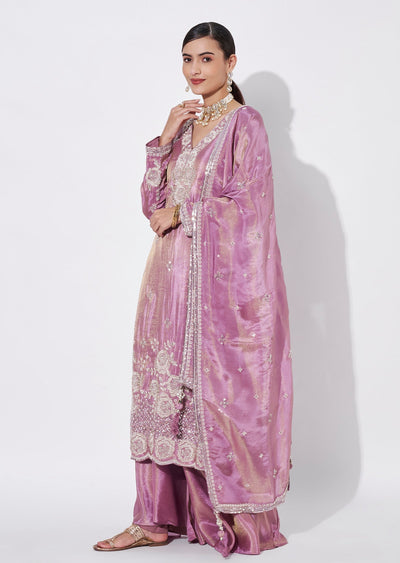 Onion Pink Tissue Sharara Set