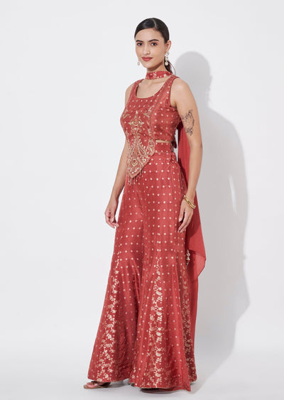 Rust Silk Indowestern set