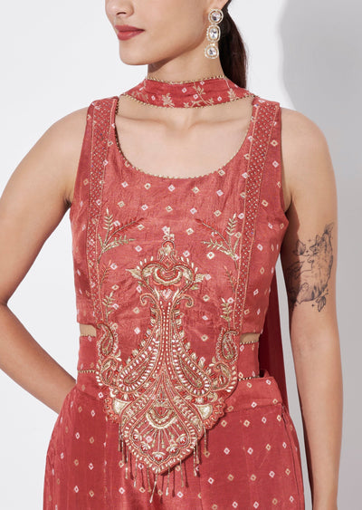 Rust Silk Indowestern set