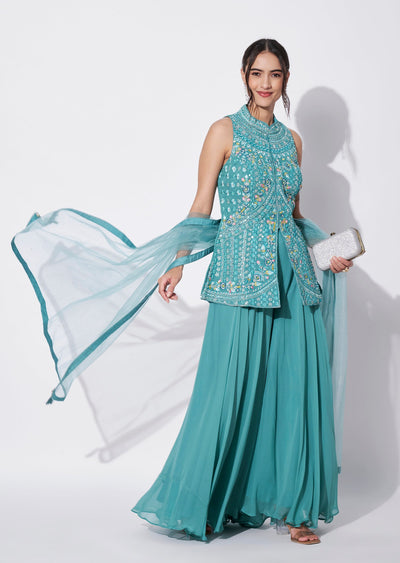 Blue Georgette Sharara Set
