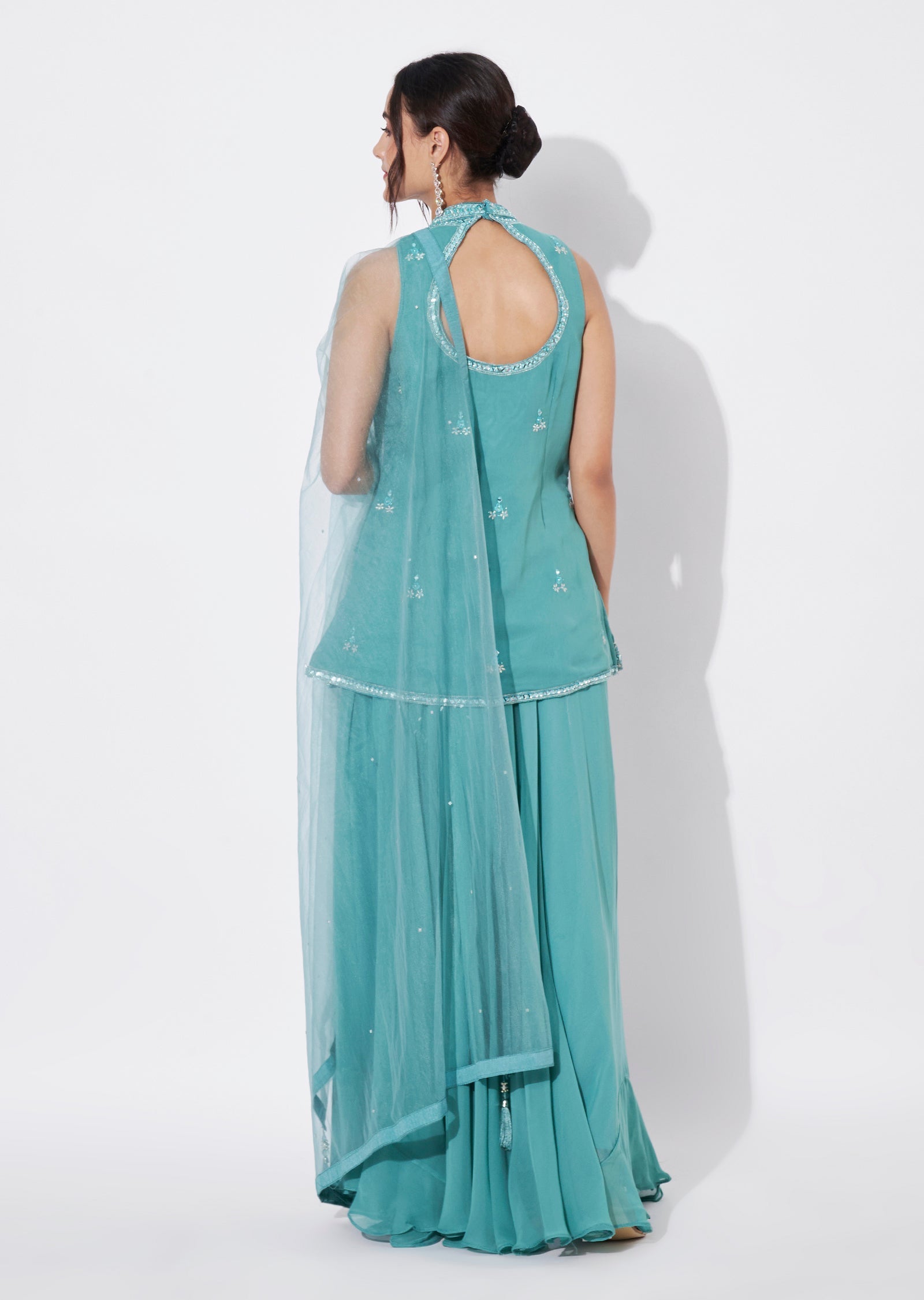 Blue Georgette Sharara Set