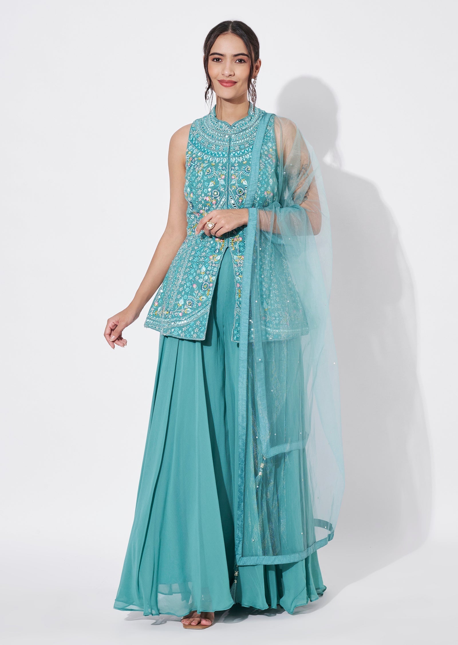 Blue Georgette Sharara Set