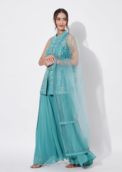 Blue Georgette Sharara Set