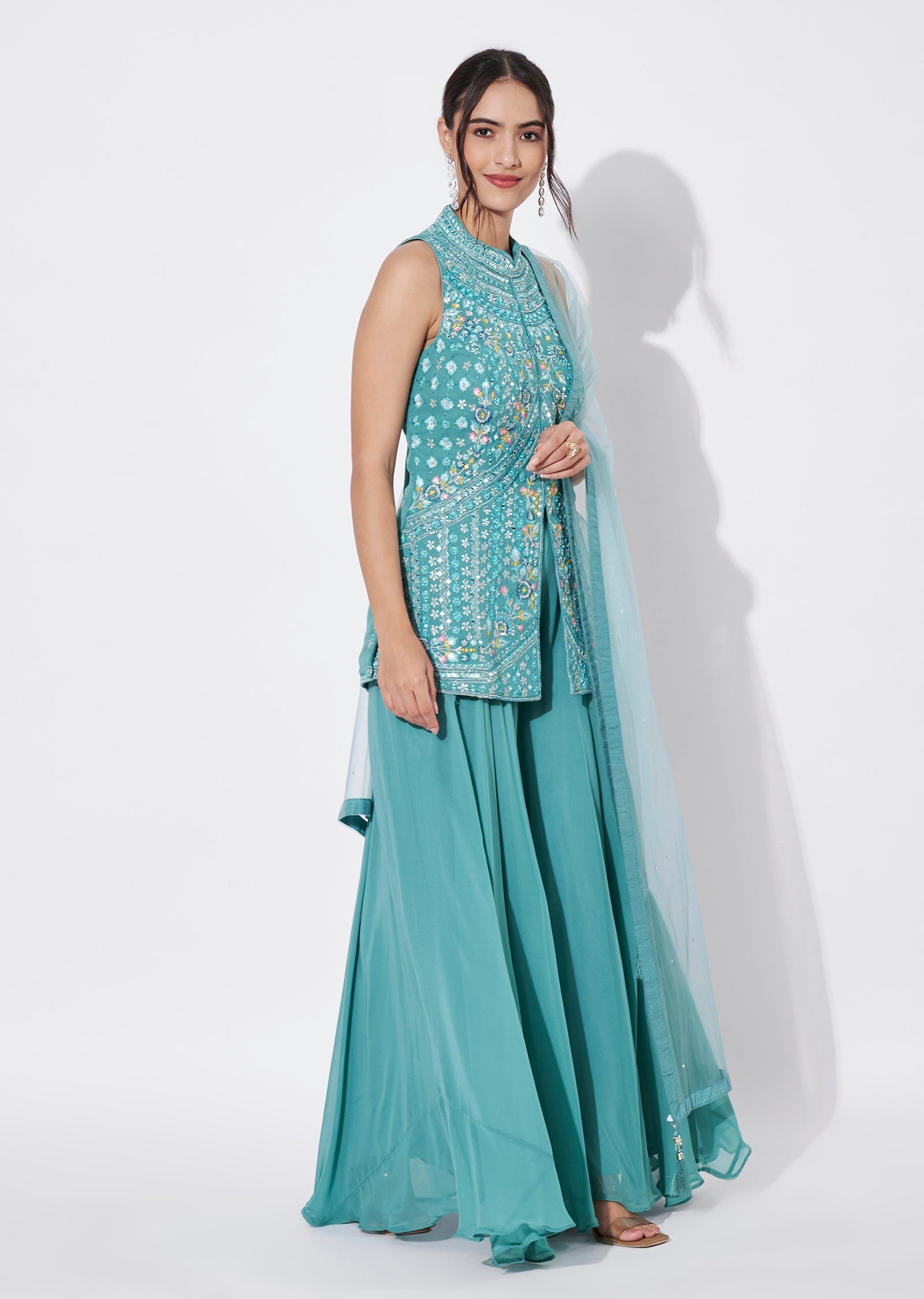Blue Georgette Sharara Set