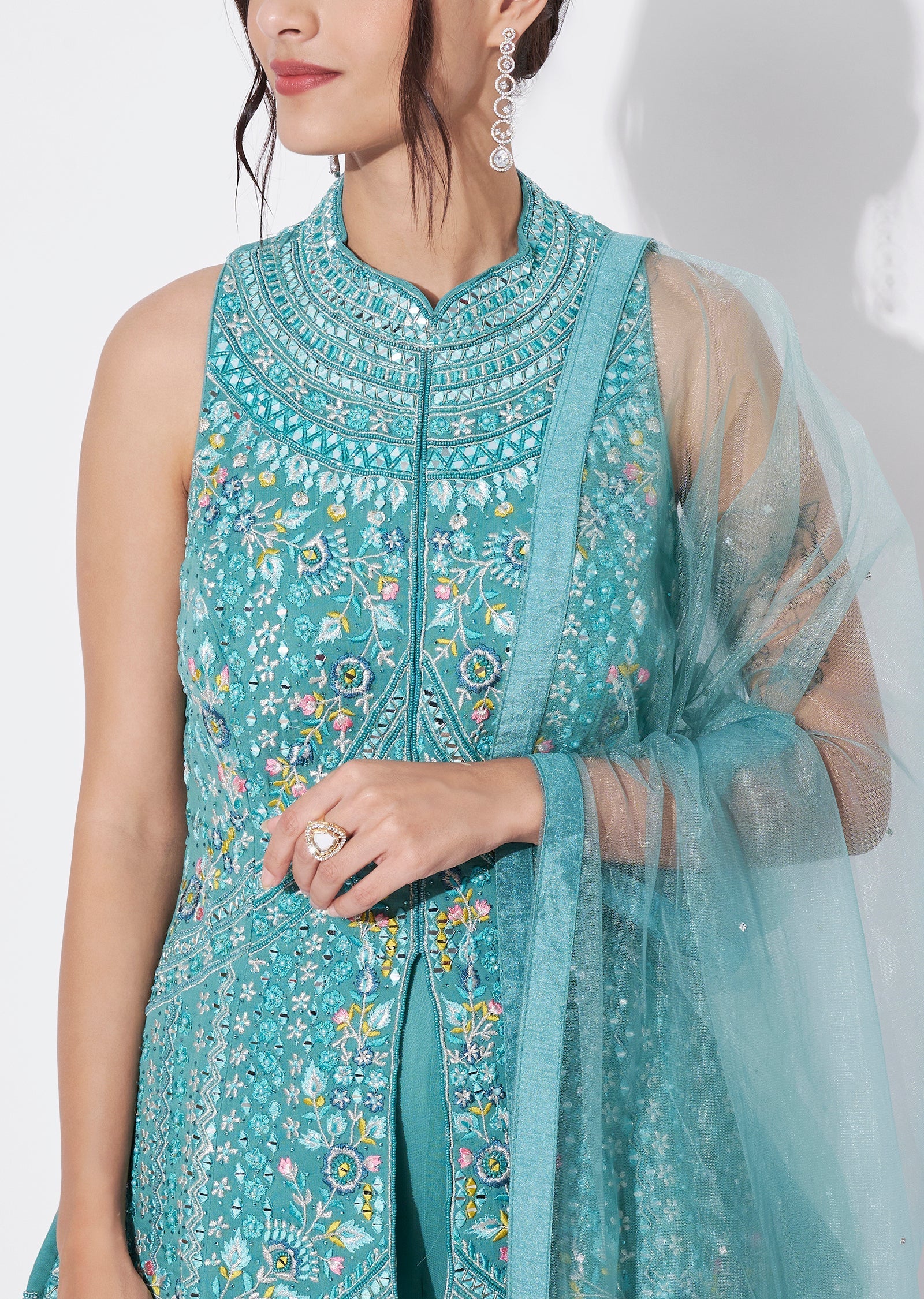 Blue Georgette Sharara Set