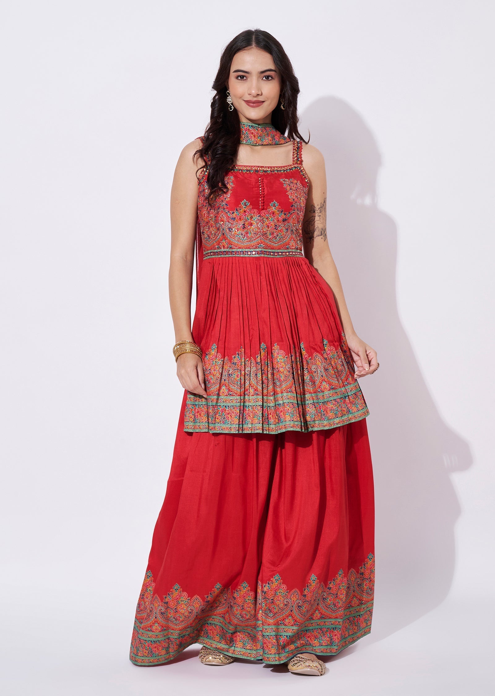 Red Silk Sharara Set