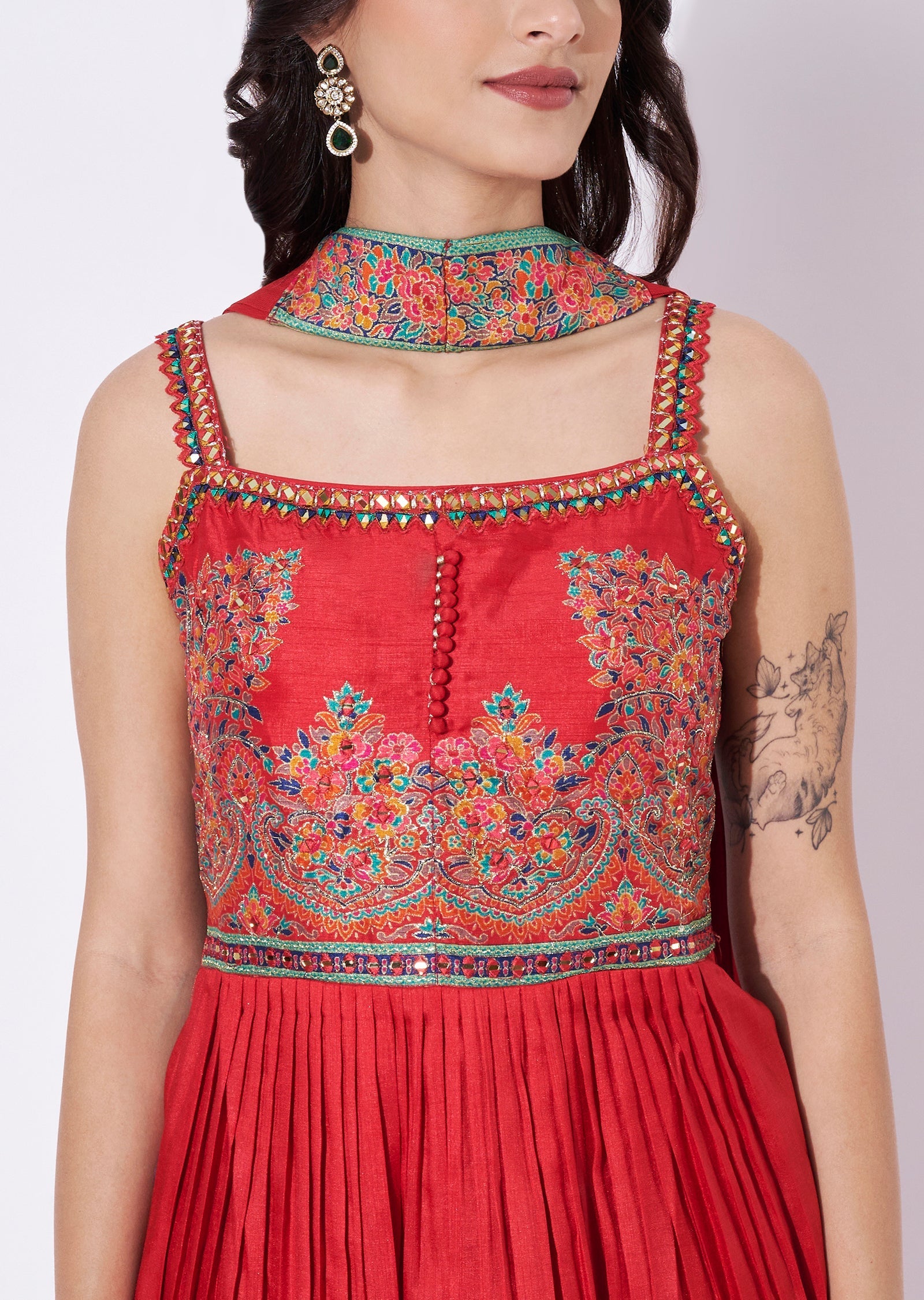 Red Silk Sharara Set