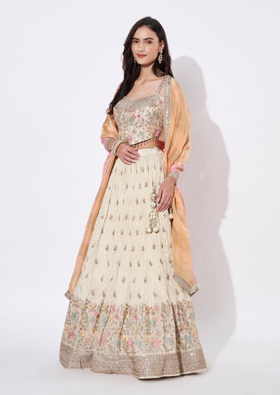 Cream Tissue Lehenga Set