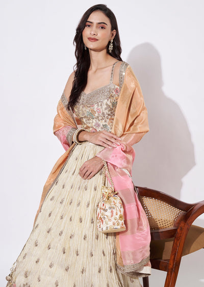 Cream Tissue Lehenga Set