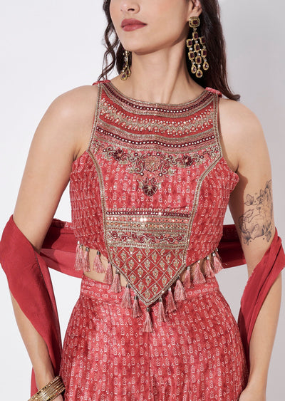 Maroon Chinnon Indowestern set