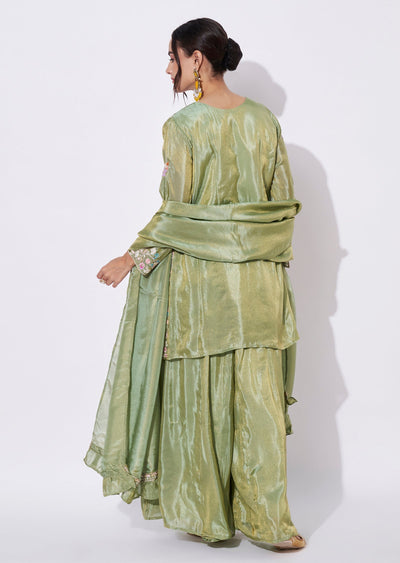 Green Tissue Sharara Set
