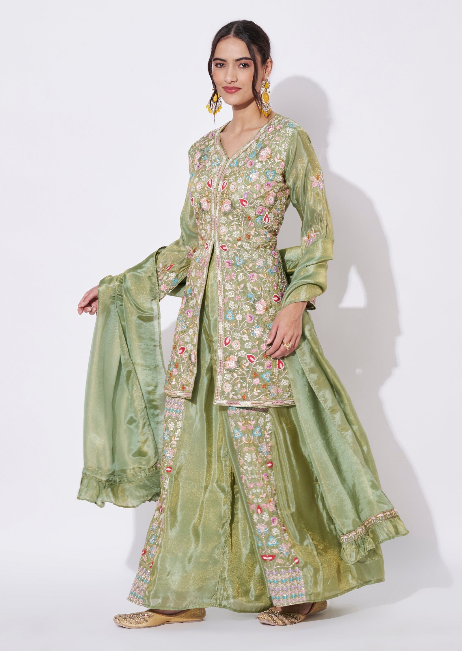 Green Tissue Sharara Set