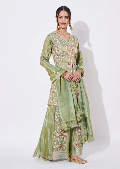 Green Tissue Sharara Set