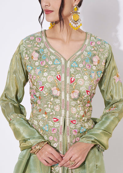 Green Tissue Sharara Set