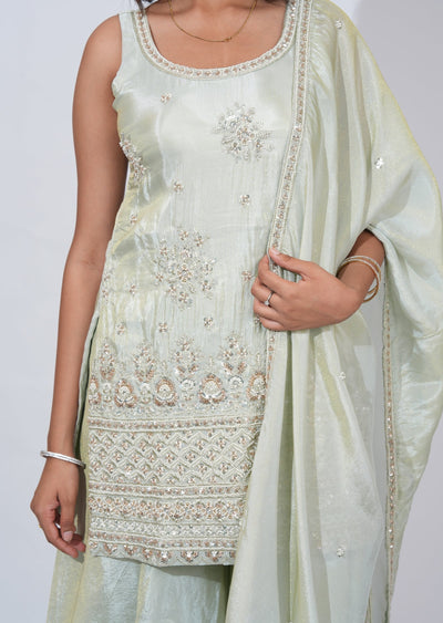 Green Tissue Sharara Set