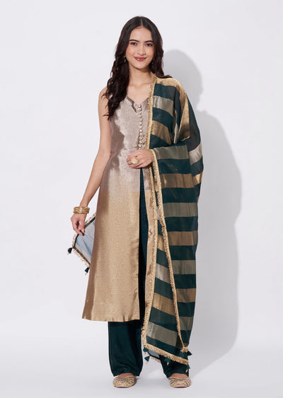 Bottle Green Tissue Anarkali Suit