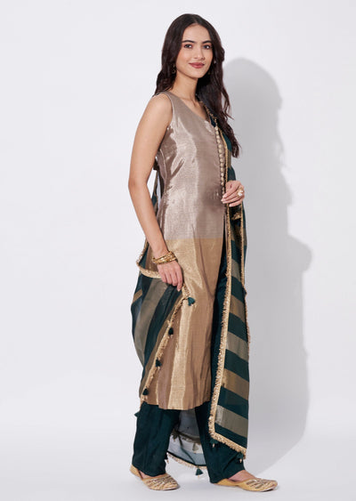 Bottle Green Tissue Anarkali Suit