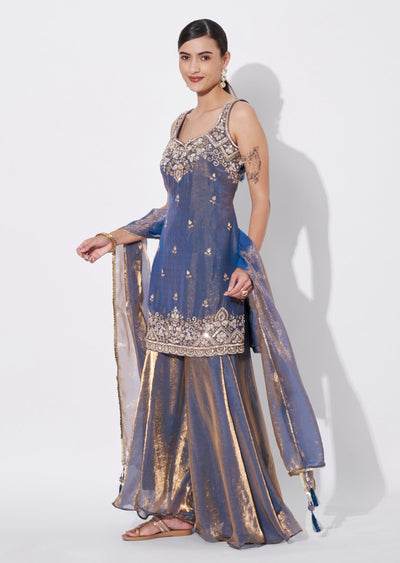 Teal Blue Sharara Set