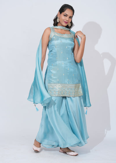 Blue Tissue Sharara Set