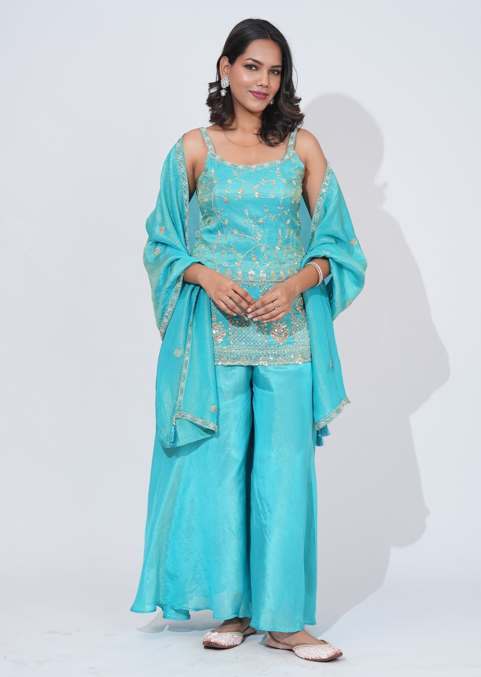 Blue Tissue Sharara Set