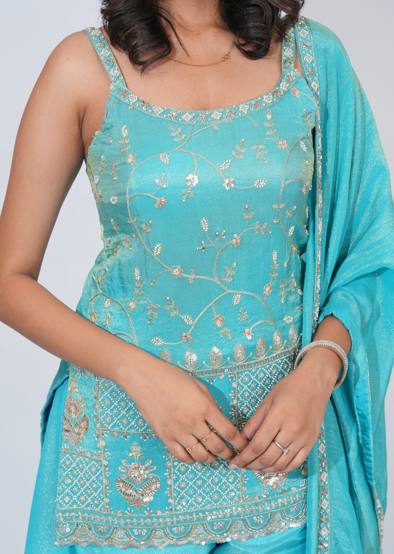 Blue Tissue Sharara Set