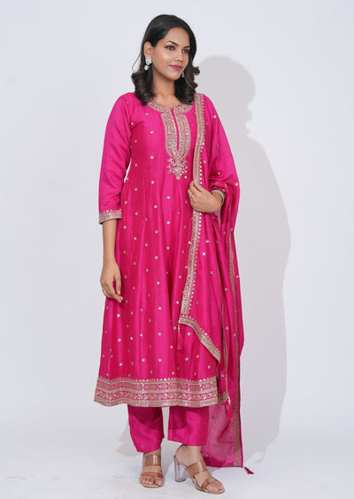 Pink Tissue Anarkali Suit