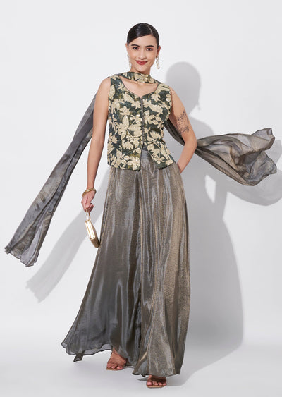 Green Tissue Sharara Set