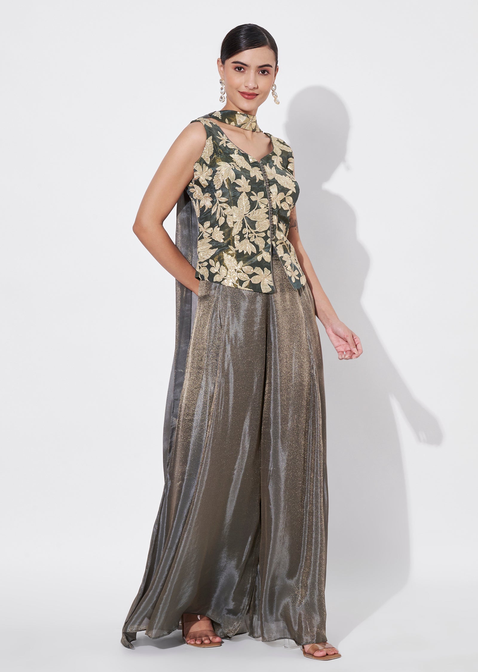 Green Tissue Sharara Set