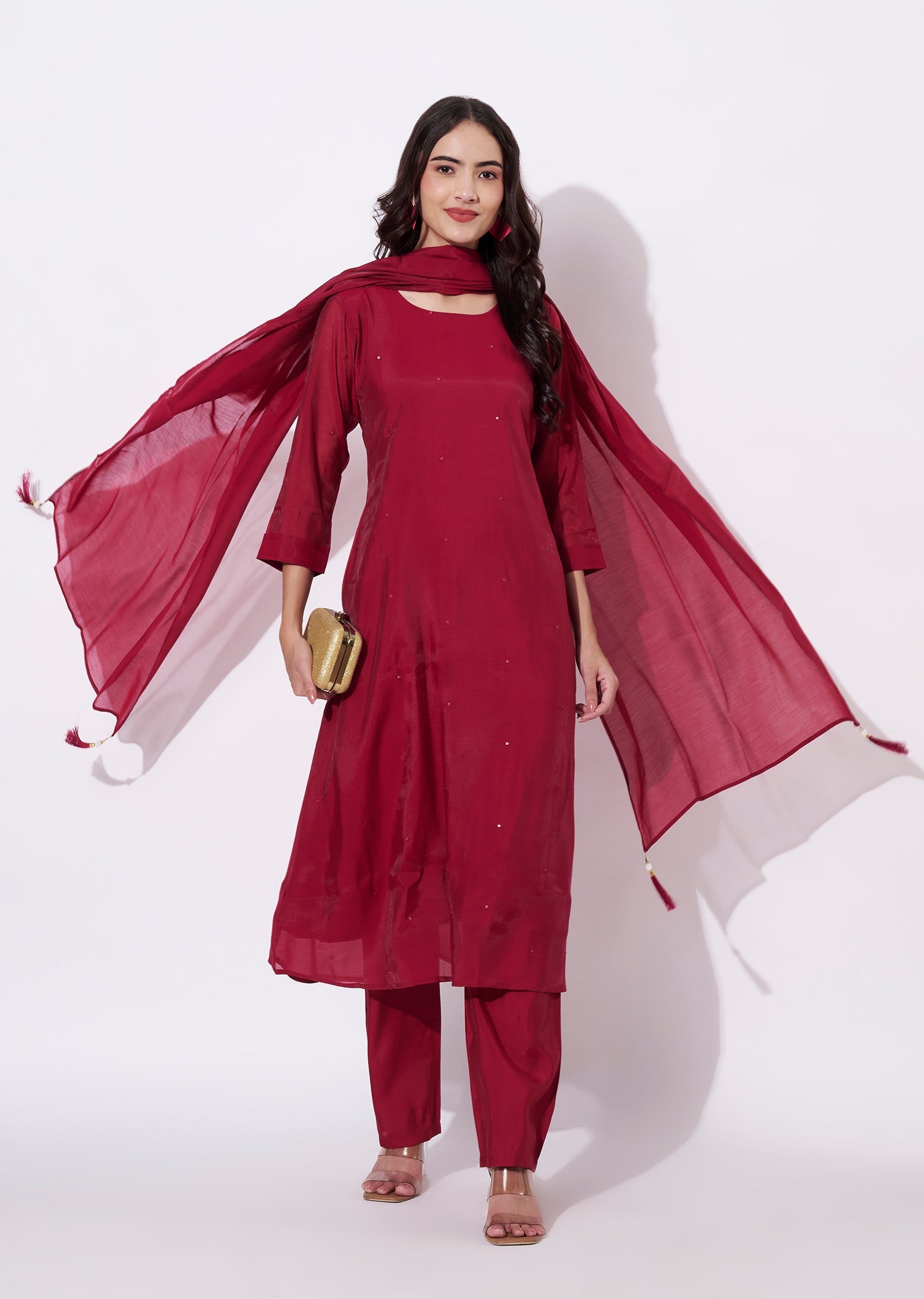Rani Pink Silk Anarkali Suit