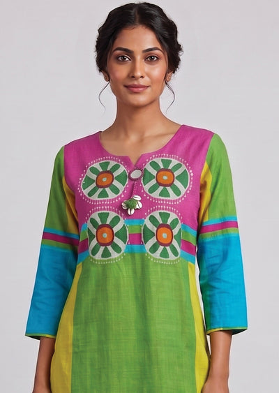 Multi Color Printed Cotton Kurti Set
