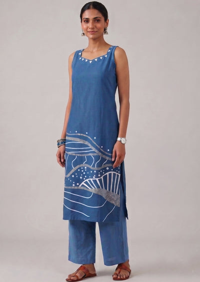 Blue Cotton Kurti Set