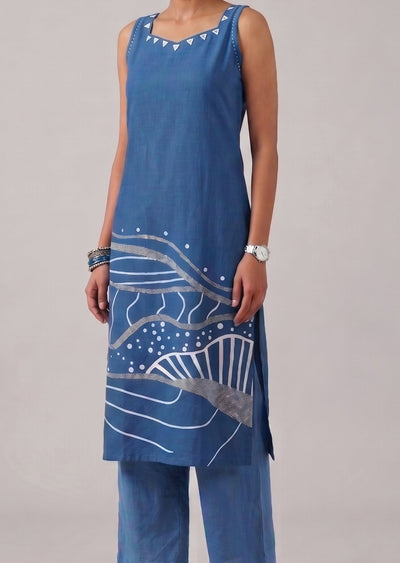 Blue Cotton Kurti Set