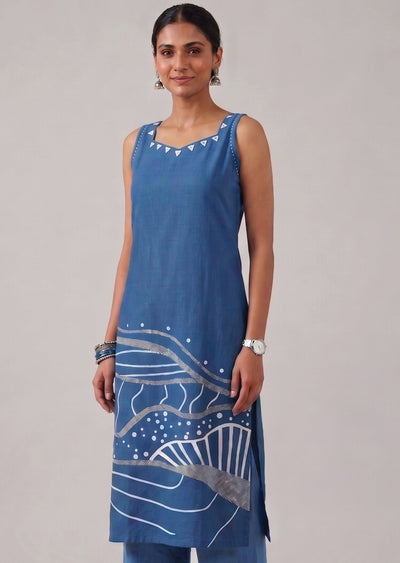 Blue Cotton Kurti Set