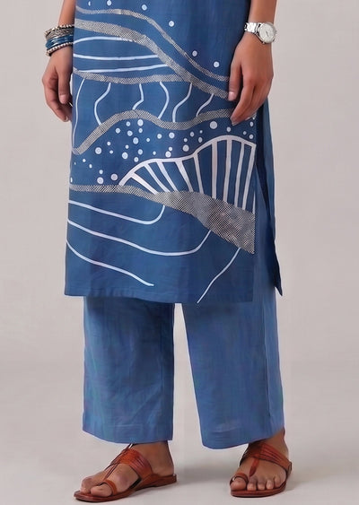 Blue Cotton Kurti Set