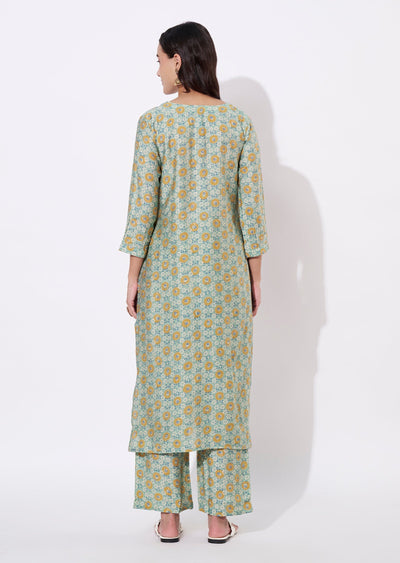 Dusty Green Linen Silk Kurti Set