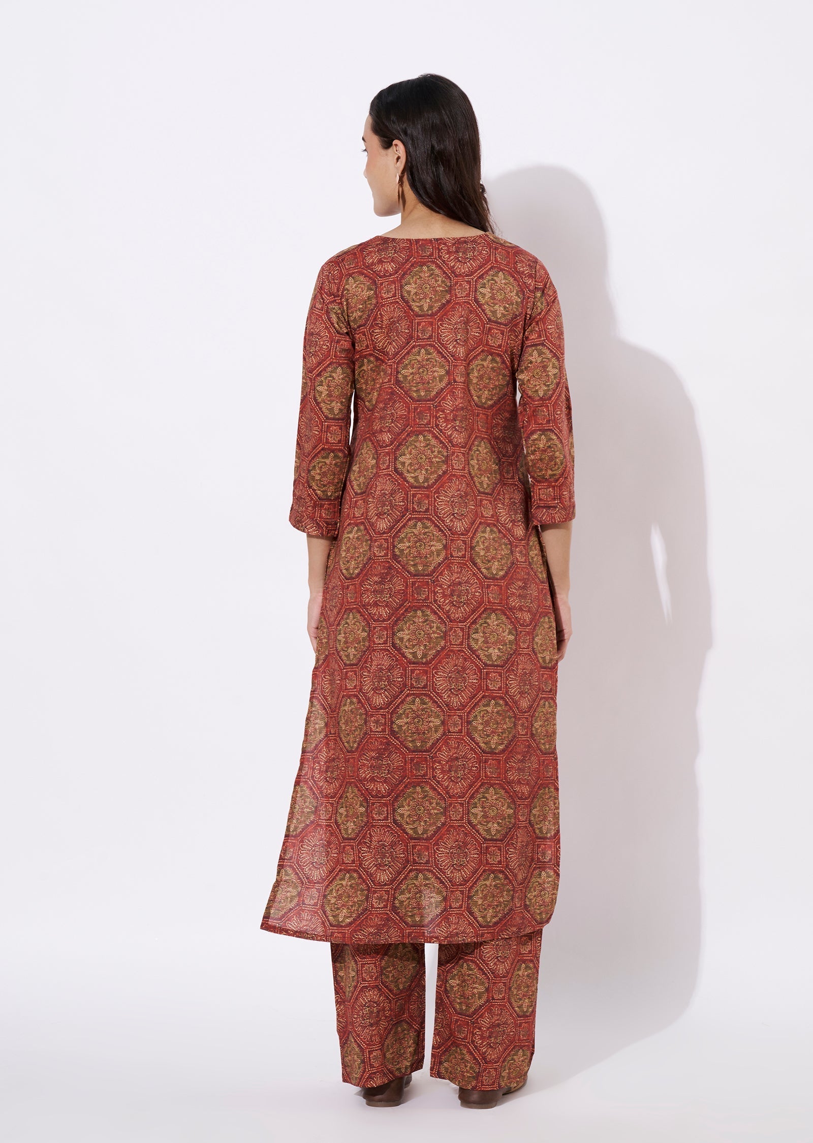 Brown & Magenta Linen Silk Kurti Set