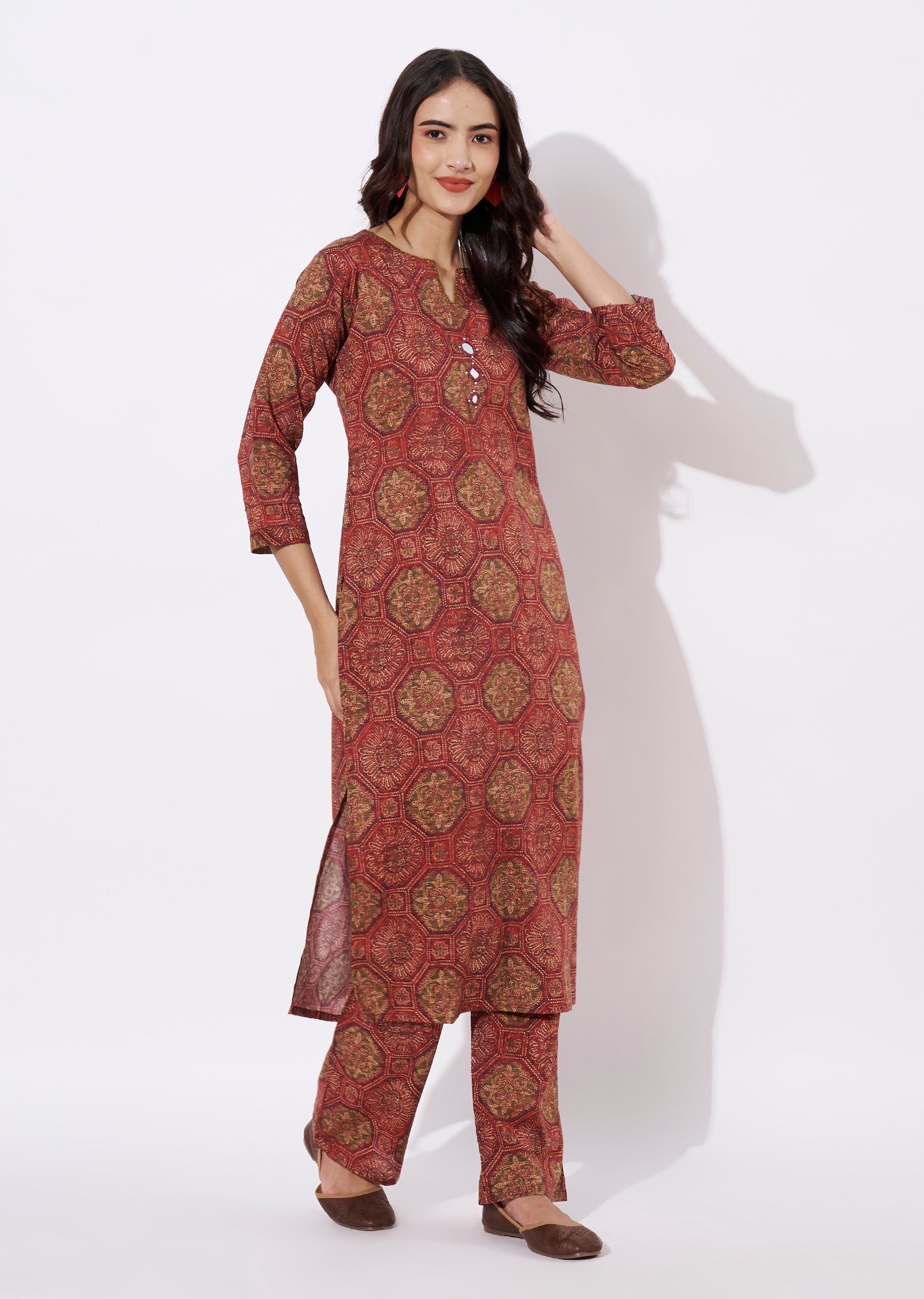 Brown & Magenta Linen Silk Kurti Set