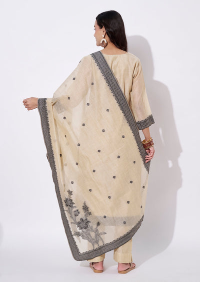 Beige Chanderi Straight cut suit