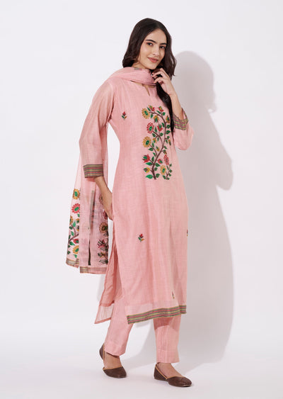 Dusty Pink Chanderi Straight cut suit