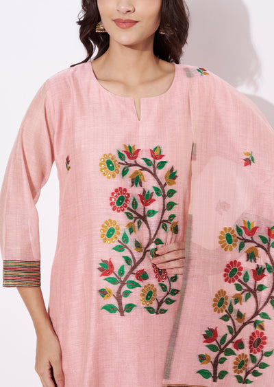 Dusty Pink Chanderi Straight cut suit